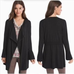 White House Black Market Shimmer Open Cardigan Sweater XS Black Bell Sleeve Long